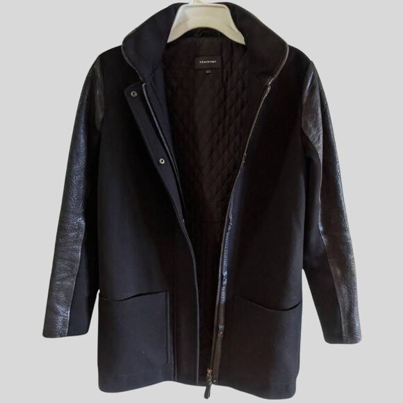 Mackage Moto Coat Jacket Women's Size XS Black Wool Leather Winter Quilted Chic - Picture 4 of 16